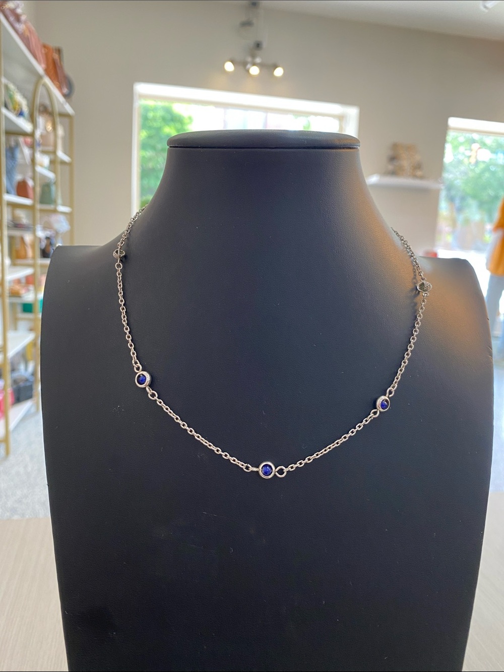 Sarah Coventry Silver Blue Bezel Station Necklace